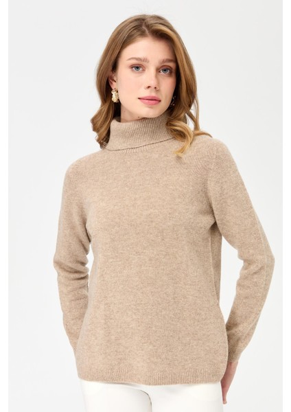 Kadın Tam Balıkçı Yaka Klasik Yün Kazak K.Bej indirimleri
