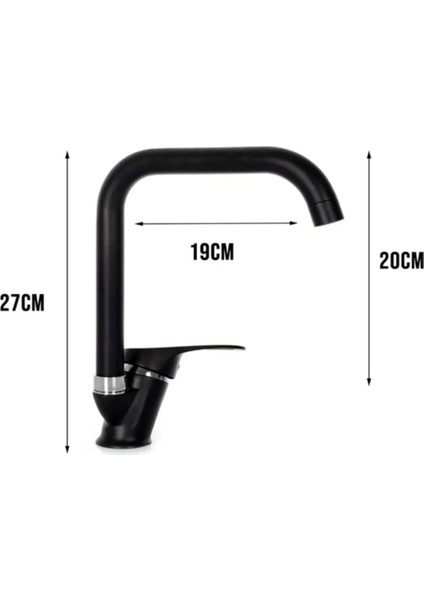 Bdl Armatür Siyah Krom Köşe Borulu Mutfak Eviye Bataryası Çeşmesi Musluğu Çift Su Girişli