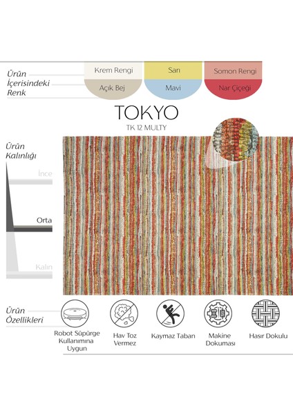 Tokyo 12 Renkli Kaymaz Mutfak Halısı Koridor Halısı Dokuma Kilim Balkon Halısı fiyatları