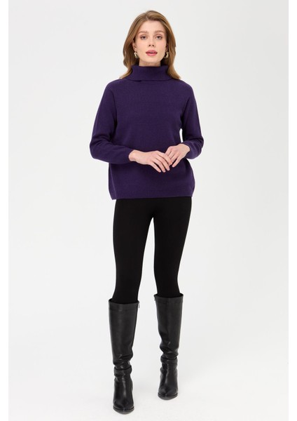 Kadın Tam Balıkçı Yaka Klasik Yün Kazak K.Mor fiyatları