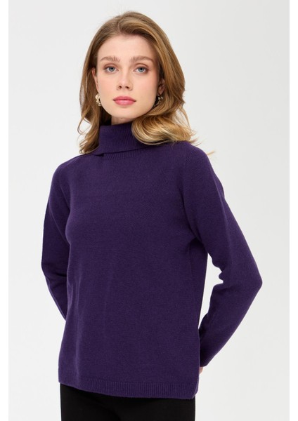 Kadın Tam Balıkçı Yaka Klasik Yün Kazak K.Mor fırsatları