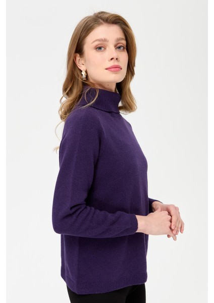 Kadın Tam Balıkçı Yaka Klasik Yün Kazak K.Mor indirimleri