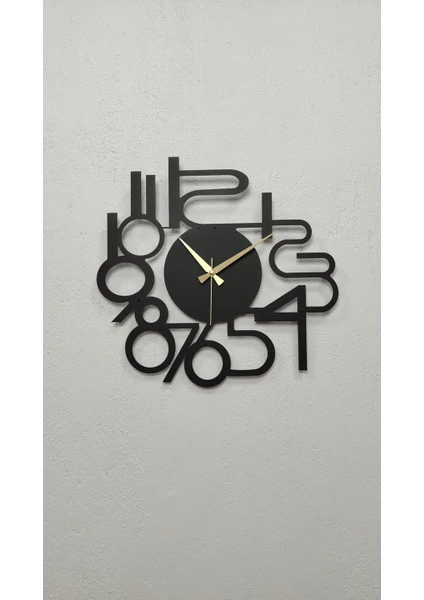 Gowpenart Dizayn Gowpenart Modern Rakamlı Metal Siyah Duvar Saati - Hediye Saat - Ev / Ofis Saati - 50 x 50 cm