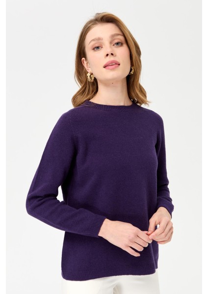 Kadın Sıfır Yaka Klasik Yün Kazak K.Mor fiyatları