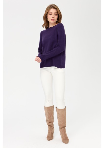 Kadın Sıfır Yaka Klasik Yün Kazak K.Mor fırsatları