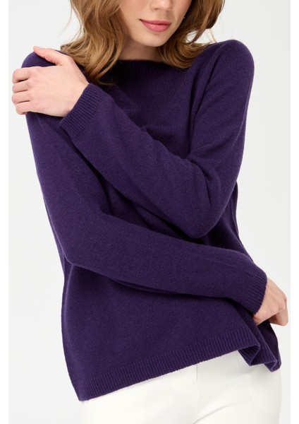 Kadın Sıfır Yaka Klasik Yün Kazak K.Mor indirimleri
