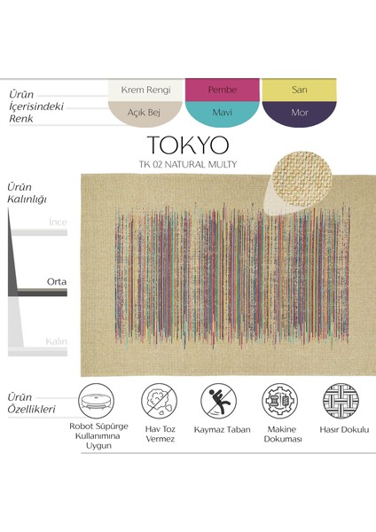 Tokyo 02 Natural Multi Kaymaz Mutfak Halısı Koridor Halısı Dokuma Kilim Balkon Halısı fiyatları