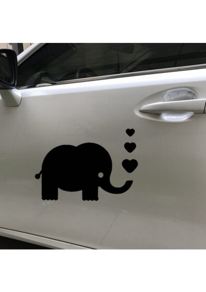 Karikatür Sevimli Fil Bebek Tasarım Oto Sticker Siyah 15*20 cm