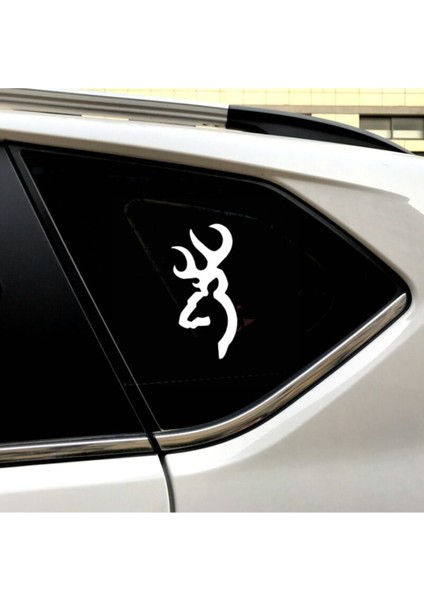 Geyik Başı Tasarım Oto Cam Sticker Beyaz 15*6 cm