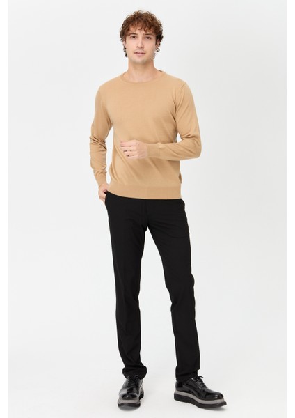 Erkek Basic Sıfır Yaka Ince Triko Kazak S.kahve