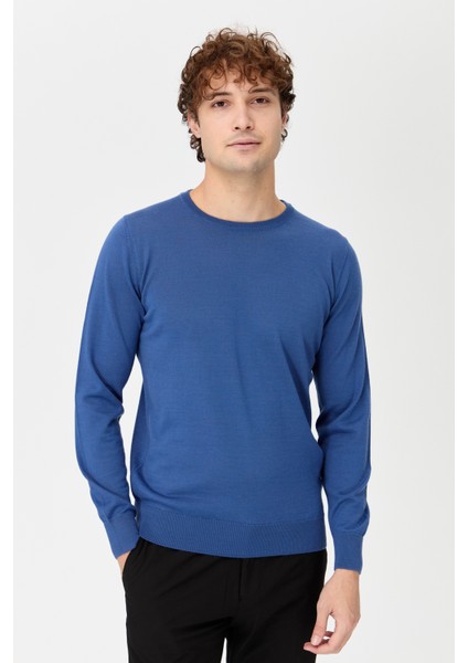 Erkek Basic Sıfır Yaka Ince Triko Kazak Indigo modelleri