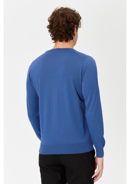 Erkek Basic Sıfır Yaka Ince Triko Kazak Indigo indirimleri