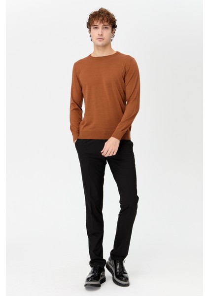 Erkek Basic Sıfır Yaka Ince Triko Kazak K.taba