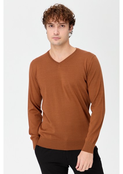 Erkek Basic V Yaka Ince Triko Kazak K.taba fiyatları