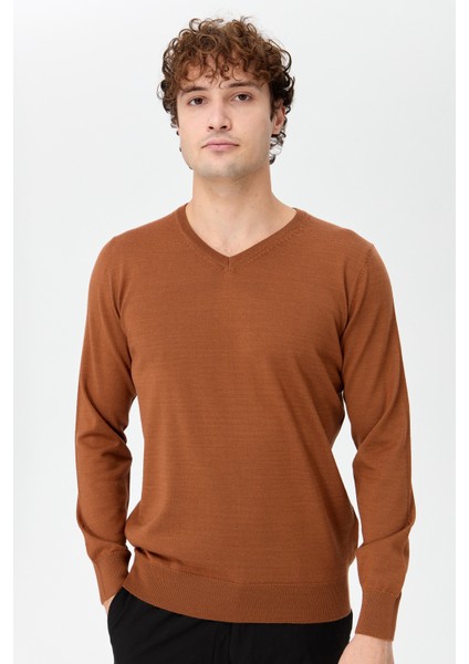 Erkek Basic V Yaka Ince Triko Kazak K.taba modelleri