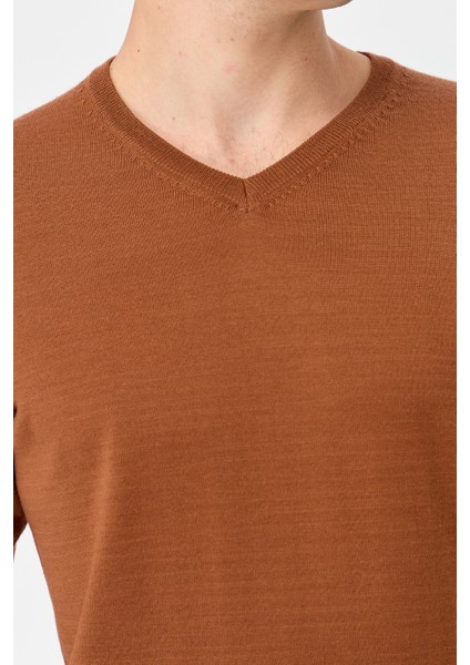 Erkek Basic V Yaka Ince Triko Kazak K.taba fırsatları