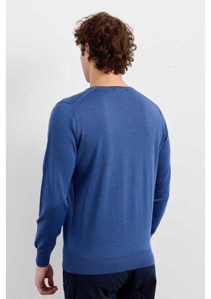Erkek Basic V Yaka Ince Triko Kazak Indigo indirimleri