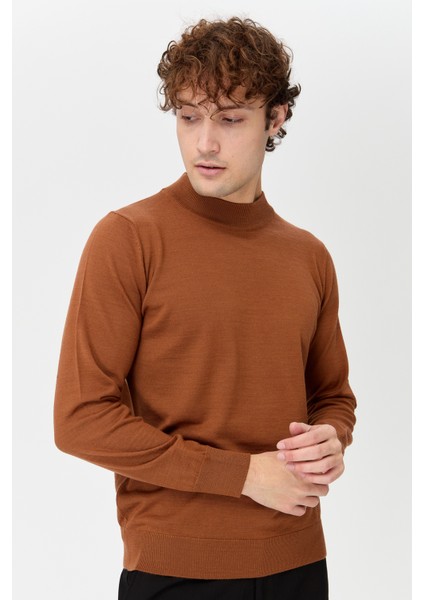 Erkek Basic Yarım Balıkçı Ince Triko Kazak K.taba