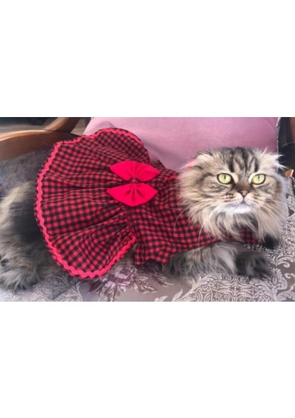 Kırmızı Siyah Kareli Papyonlu Dişi Kedi Köpek Kıyafeti Elbisesi Xlarge/xl/beden 4 fırsatları