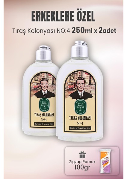 Tıraş Kolonyası No: 4 x 2 Adet ve Zigzag Pamuk 100 gr