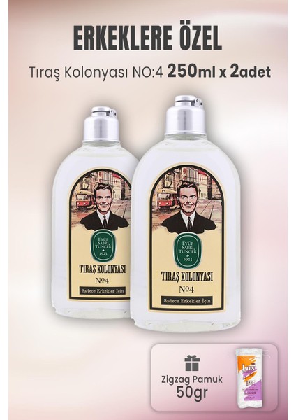 Tıraş Kolonyası No: 4 x 2 Adet ve Zigzag Pamuk 50 gr