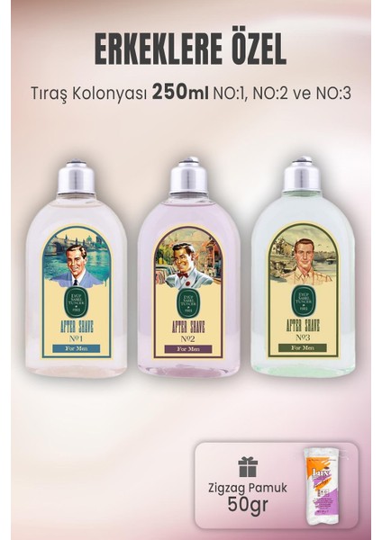 Tıraş Kolonyası Set 1-2-3 ve Zigzag Pamuk 50 gr