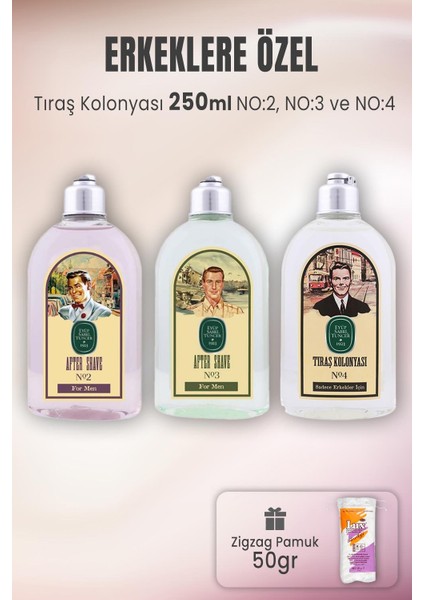 Tıraş Kolonyası Set 2-3-4 ve Zigzag Pamuk 50 gr