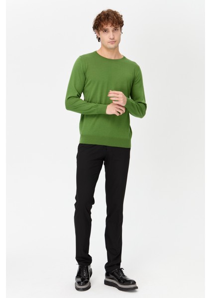 Erkek Basic Sıfır Yaka Ince Triko Kazak A.yeşil