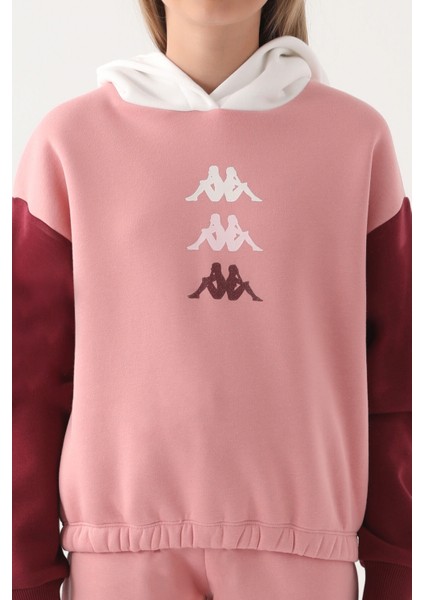 Pembe Garnili Kol Detaylı Kapüşonlu Kız Çocuk Sweatshirt modelleri