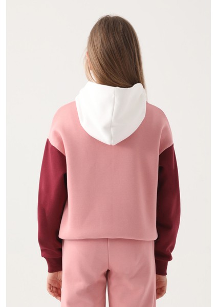 Pembe Garnili Kol Detaylı Kapüşonlu Kız Çocuk Sweatshirt fırsatları