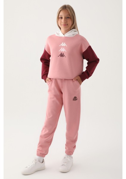 Pembe Garnili Kol Detaylı Kapüşonlu Kız Çocuk Sweatshirt indirimleri