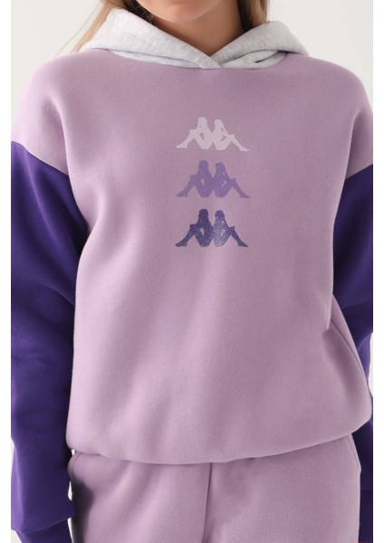 Lila Garnili Kol Detaylı Kapüşonlu Kız Çocuk Sweatshirt