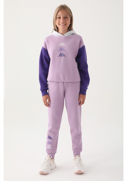 Lila Garnili Kol Detaylı Kapüşonlu Kız Çocuk Sweatshirt