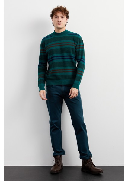 Erkek Yarım Balıkçı Yaka Renkli Çizgili Yün Kazak K.ö.başı modelleri