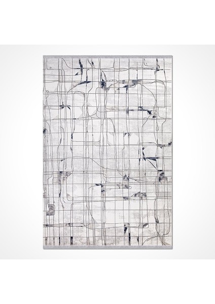 Gri Mavi Modern Makine Halısı