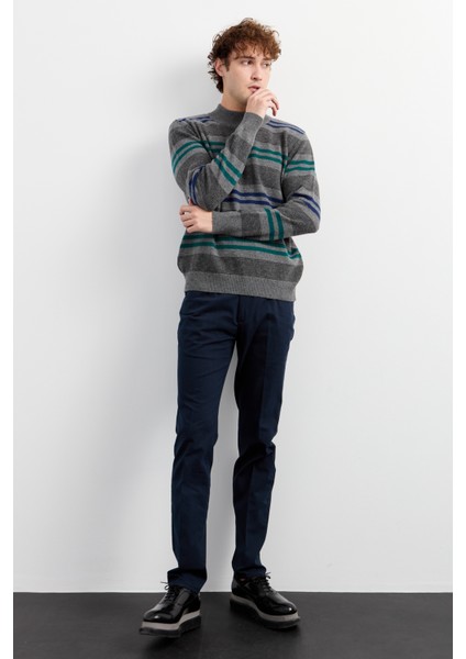 Erkek Yarım Balıkçı Yaka Renkli Çizgili Yün Kazak Füme fiyatları