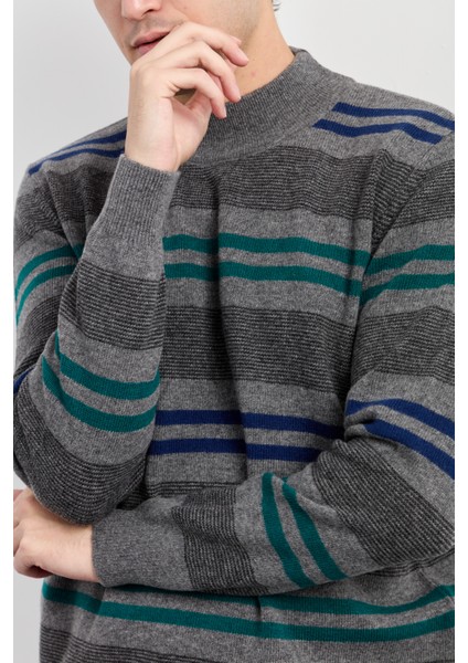 Erkek Yarım Balıkçı Yaka Renkli Çizgili Yün Kazak Füme fırsatları