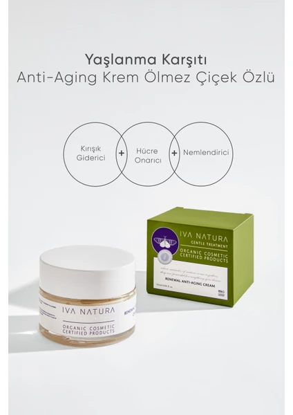 IVA NATURA Organik  Hyaluronik Asit İçeren Anti-Aging Krem Ölmez Otu Çiçeği Özlü 50 ML