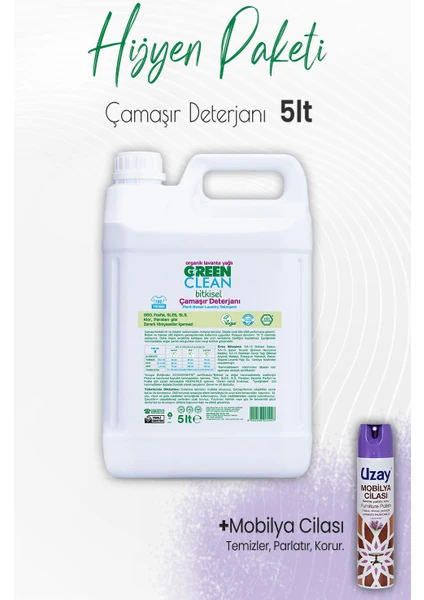 Green Clean Çamaşır Deterjanı Lavanta 5 Lt ve Mobilya Cilası Lavanta 300 ml