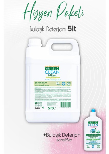 Green Clean Bulaşık Deterjanı Portakal 5 Lt ve Sensitive Bulaşık Deterjanı 500 ml