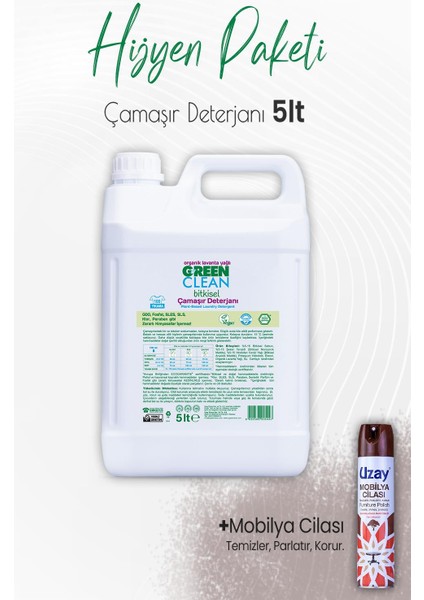 Green Clean Çamaşır Deterjanı Lavanta 5 Lt ve Mobilya Cilası Sandalağacı 300 ml