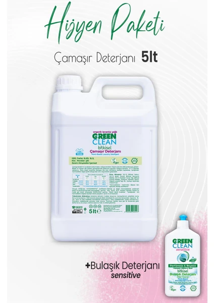 Green Clean Çamaşır Deterjanı Lavanta 5 Lt ve Sensitive Bulaşık Deterjanı 500 ml