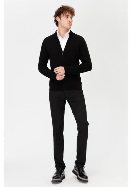 Erkek Hakim Yaka Triko Yün Ceket Siyah