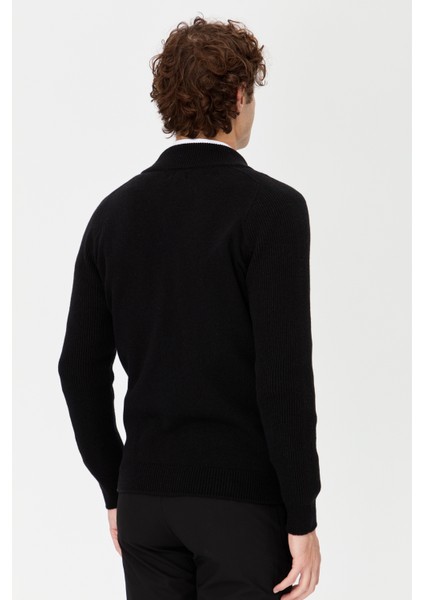 Erkek Hakim Yaka Triko Yün Ceket Siyah modelleri