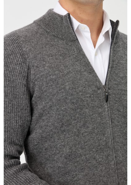 Erkek Hakim Yaka Triko Yün Ceket Füme