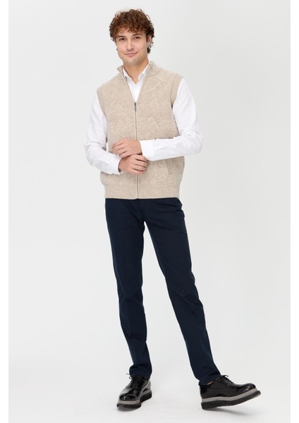 Erkek Dik Yaka Baklava Desenli Yün Yelek V.bej modelleri