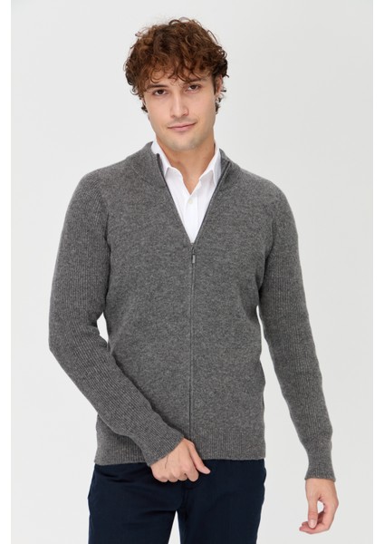 Erkek Hakim Yaka Triko Yün Ceket Füme