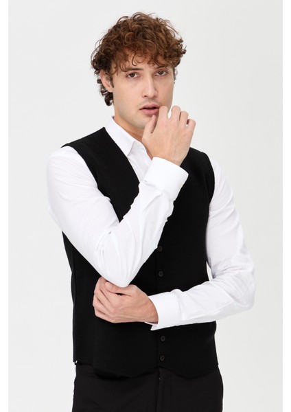 Erkek V Yaka İnce Triko Yelek Siyah fiyatları