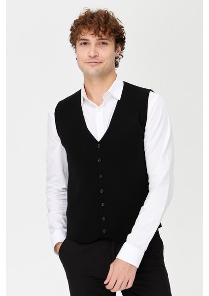 Erkek V Yaka İnce Triko Yelek Siyah fırsatları