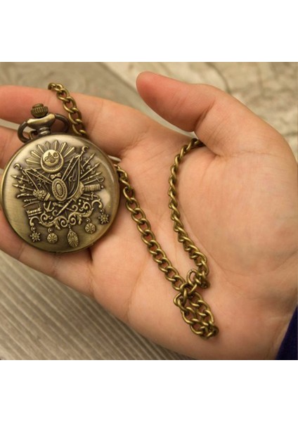 Retro Osmanlı Arma Kabartmalı Quartz Köstekli Saat